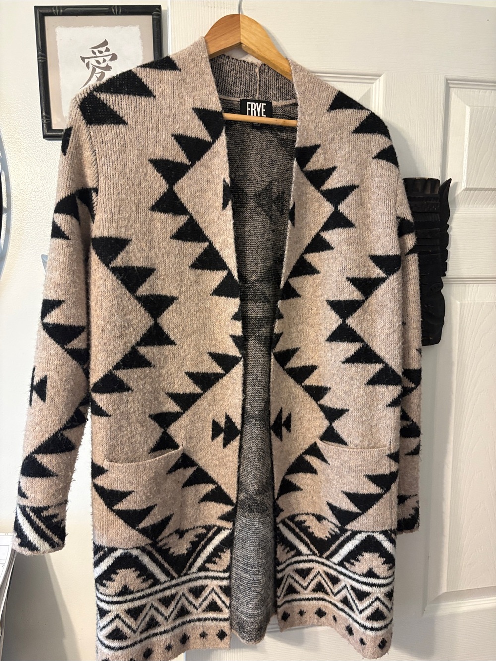 Frye Beige and Black Aztec Knit Cardigan